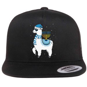 Menorah Hanukkah Llama Cute Alpaca Chanukah Christmas Pajama Flat Bill Trucker Hat