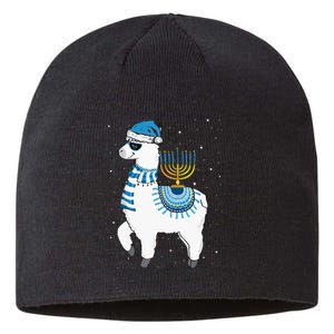 Menorah Hanukkah Llama Cute Alpaca Chanukah Christmas Pajama Sustainable Beanie