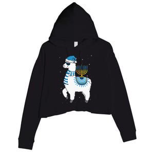 Menorah Hanukkah Llama Cute Alpaca Chanukah Christmas Pajama Crop Fleece Hoodie