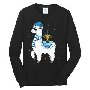 Menorah Hanukkah Llama Cute Alpaca Chanukah Christmas Pajama Tall Long Sleeve T-Shirt