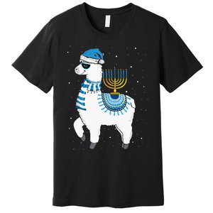 Menorah Hanukkah Llama Cute Alpaca Chanukah Christmas Pajama Premium T-Shirt