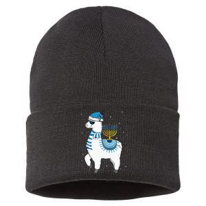 Menorah Hanukkah Llama Cute Alpaca Chanukah Christmas Pajama Sustainable Knit Beanie