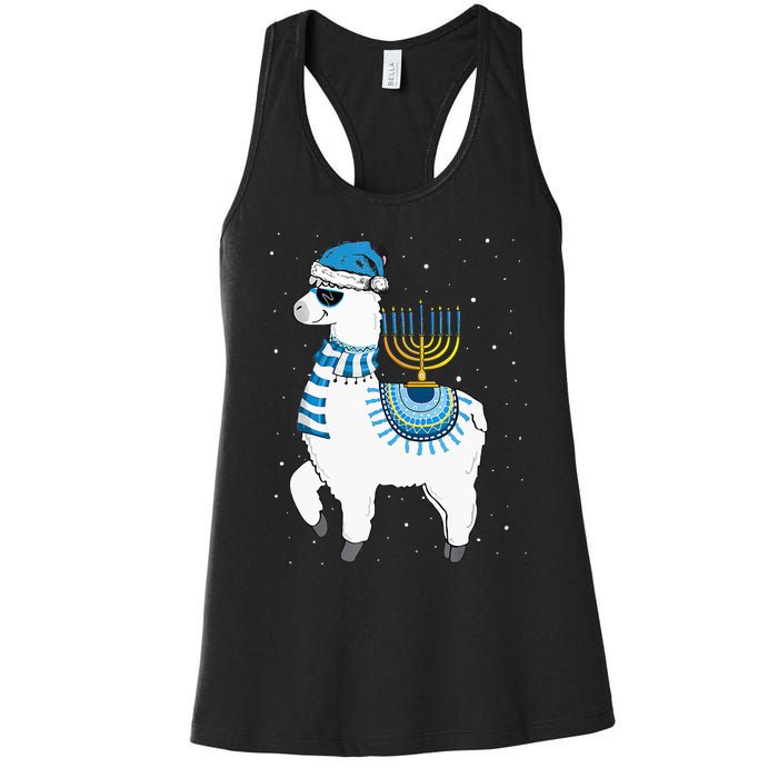 Menorah Hanukkah Llama Cute Alpaca Chanukah Christmas Pajama Women's Racerback Tank