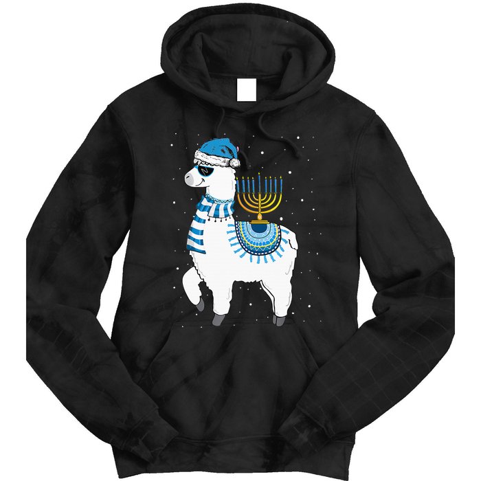 Menorah Hanukkah Llama Cute Alpaca Chanukah Christmas Pajama Tie Dye Hoodie