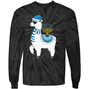 Menorah Hanukkah Llama Cute Alpaca Chanukah Christmas Pajama Tie-Dye Long Sleeve Shirt