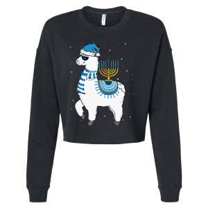 Menorah Hanukkah Llama Cute Alpaca Chanukah Christmas Pajama Cropped Pullover Crew