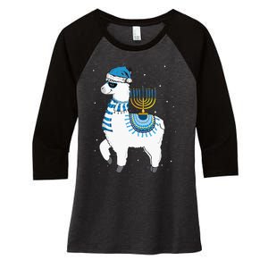 Menorah Hanukkah Llama Cute Alpaca Chanukah Christmas Pajama Women's Tri-Blend 3/4-Sleeve Raglan Shirt