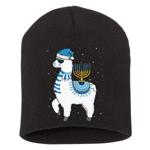 Menorah Hanukkah Llama Cute Alpaca Chanukah Christmas Pajama Short Acrylic Beanie