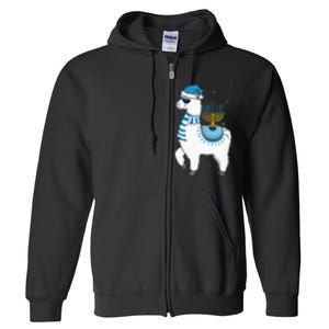 Menorah Hanukkah Llama Cute Alpaca Chanukah Christmas Pajama Full Zip Hoodie