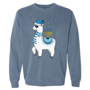 Menorah Hanukkah Llama Cute Alpaca Chanukah Christmas Pajama Garment-Dyed Sweatshirt