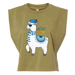 Menorah Hanukkah Llama Cute Alpaca Chanukah Christmas Pajama Garment-Dyed Women's Muscle Tee