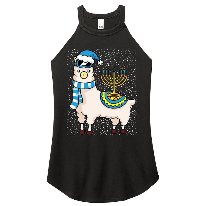 Menorah Hanukkah Llama Cute Alpaca Chanukah Women's Perfect Tri Rocker Tank