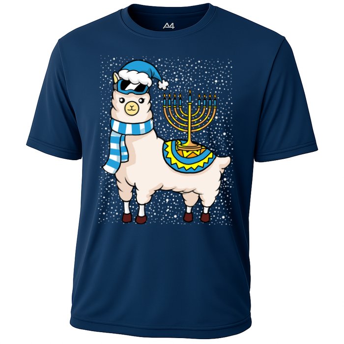 Menorah Hanukkah Llama Cute Alpaca Chanukah Cooling Performance Crew T-Shirt