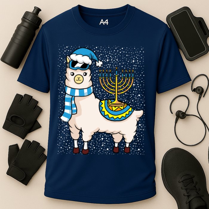 Menorah Hanukkah Llama Cute Alpaca Chanukah Cooling Performance Crew T-Shirt