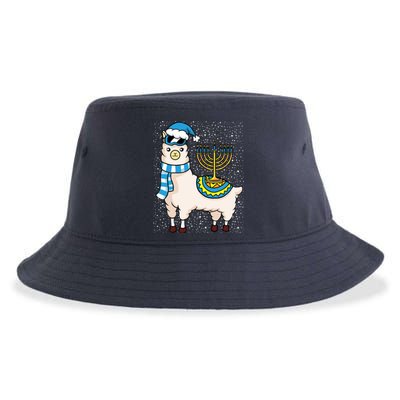 Menorah Hanukkah Llama Cute Alpaca Chanukah Sustainable Bucket Hat