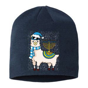 Menorah Hanukkah Llama Cute Alpaca Chanukah Sustainable Beanie