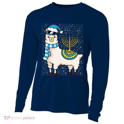 Menorah Hanukkah Llama Cute Alpaca Chanukah Cooling Performance Long Sleeve Crew
