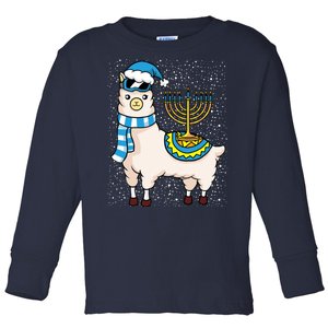 Menorah Hanukkah Llama Cute Alpaca Chanukah Toddler Long Sleeve Shirt