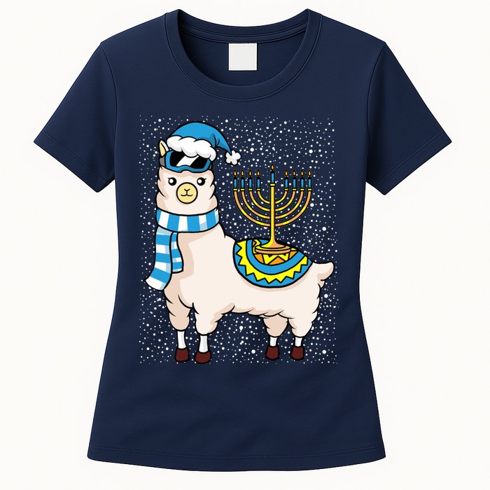 Menorah Hanukkah Llama Cute Alpaca Chanukah Womens T-Shirt