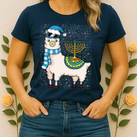 Menorah Hanukkah Llama Cute Alpaca Chanukah Womens T-Shirt