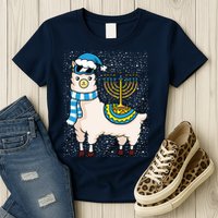 Menorah Hanukkah Llama Cute Alpaca Chanukah Womens T-Shirt