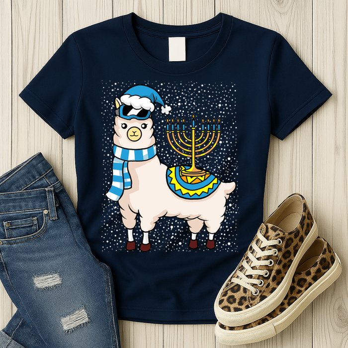 Menorah Hanukkah Llama Cute Alpaca Chanukah Womens T-Shirt