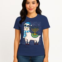 Menorah Hanukkah Llama Cute Alpaca Chanukah Womens T-Shirt