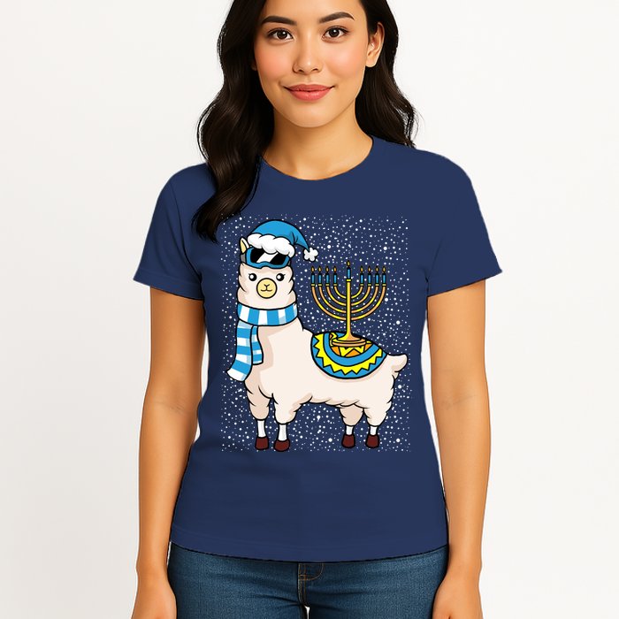 Menorah Hanukkah Llama Cute Alpaca Chanukah Womens T-Shirt