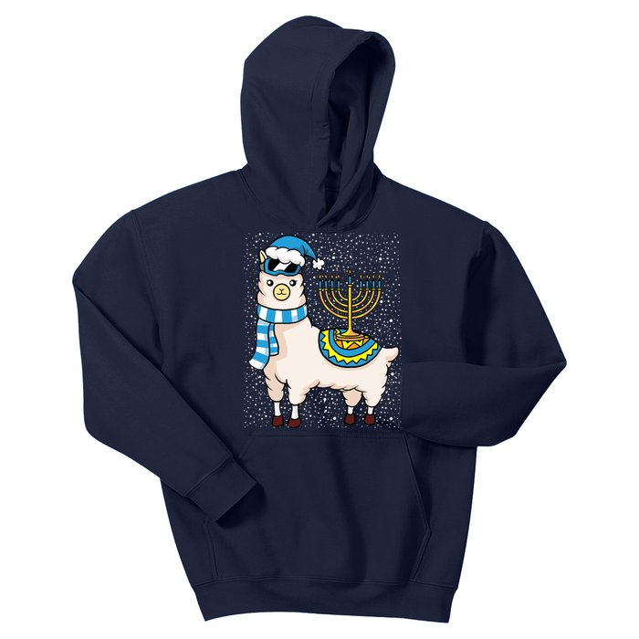 Menorah Hanukkah Llama Cute Alpaca Chanukah Kids Hoodie