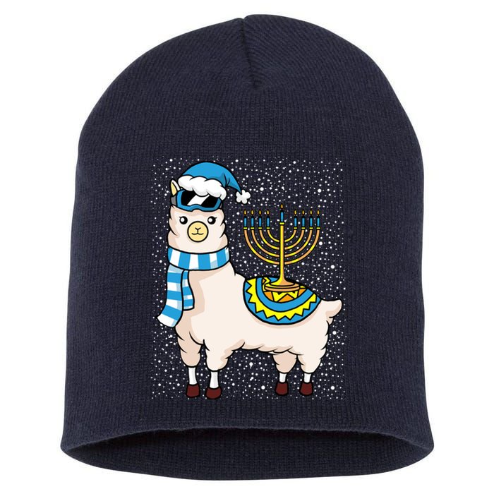 Menorah Hanukkah Llama Cute Alpaca Chanukah Short Acrylic Beanie