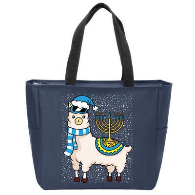 Menorah Hanukkah Llama Cute Alpaca Chanukah Zip Tote Bag