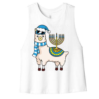 Menorah Hanukkah Llama Cute Alpaca Chanukah Women's Racerback Cropped Tank