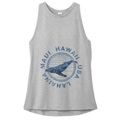 Maui Hawaii Lahaina Vintage Whale Ladies PosiCharge Tri-Blend Wicking Tank