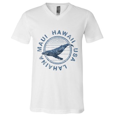 Maui Hawaii Lahaina Vintage Whale V-Neck T-Shirt