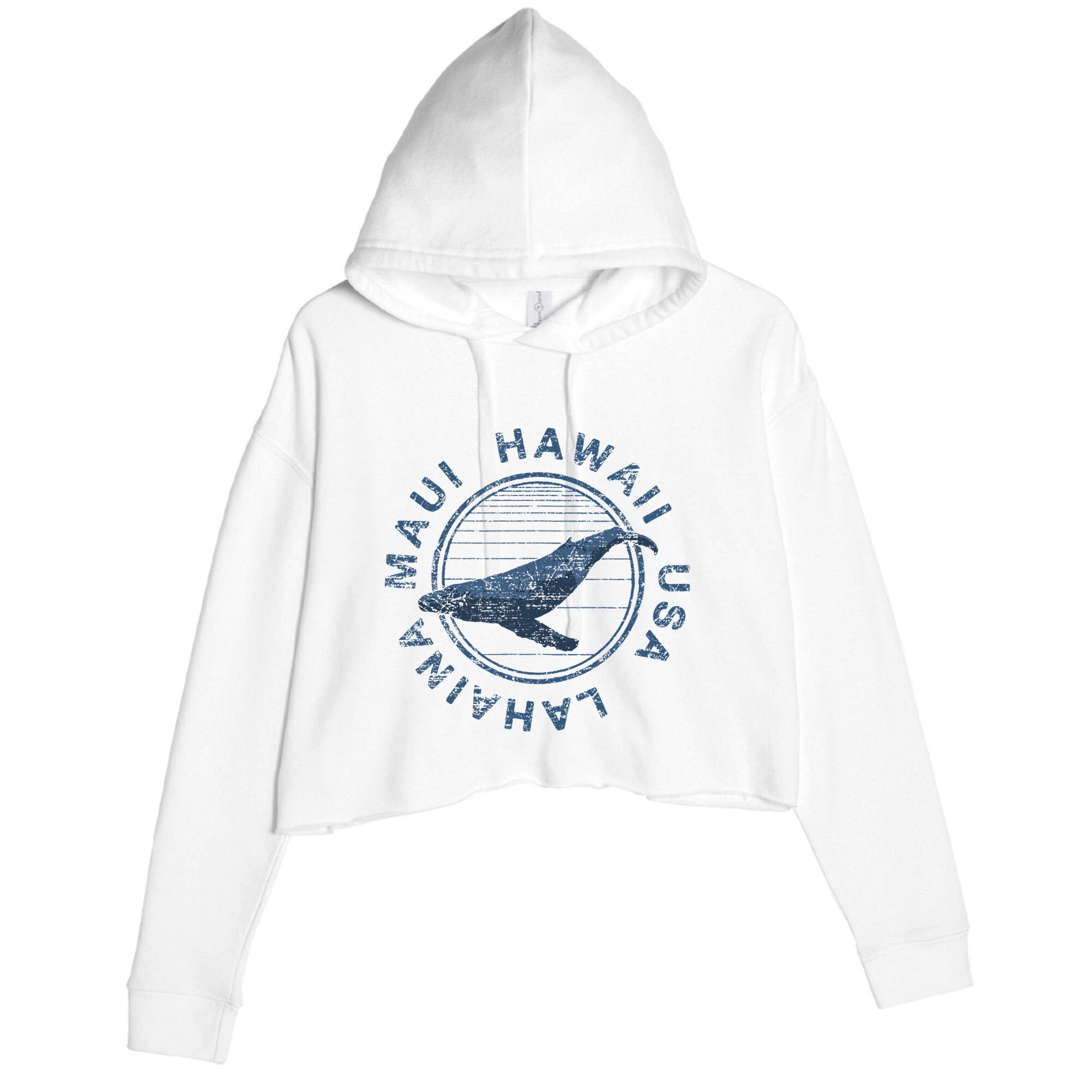 Maui Hawaii Lahaina Vintage Whale Crop Fleece Hoodie