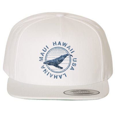 Maui Hawaii Lahaina Vintage Whale Wool Snapback Cap