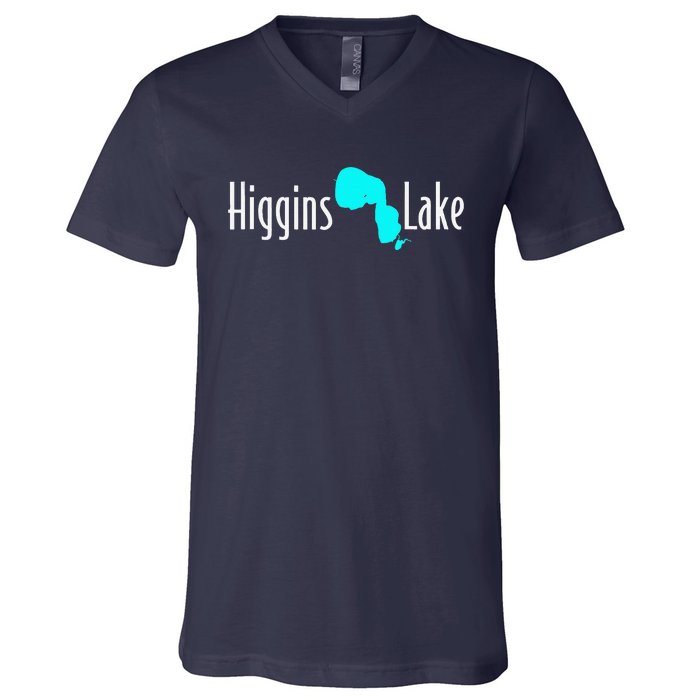 Minimalist Higgins Lake Michigan V-Neck T-Shirt