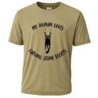 My Human Loves Carving Stone Reliefs Cat Parent Hobby Cooling Performance Crew T-Shirt
