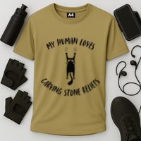 My Human Loves Carving Stone Reliefs Cat Parent Hobby Cooling Performance Crew T-Shirt