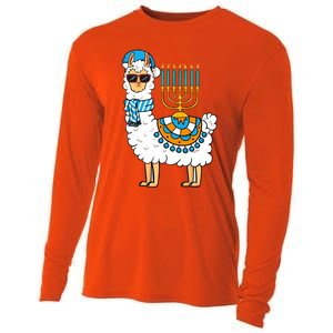 Menorah Hanukkah Llama Cute Alpaca Chanukah Cooling Performance Long Sleeve Crew