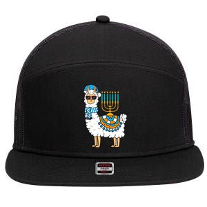 Menorah Hanukkah Llama Cute Alpaca Chanukah 7 Panel Mesh Trucker Snapback Hat