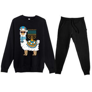 Menorah Hanukkah Llama Cute Alpaca Chanukah Premium Crewneck Sweatsuit Set