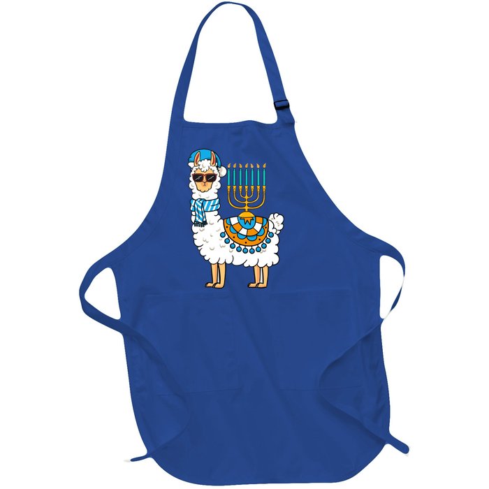 Menorah Hanukkah Llama Cute Alpaca Chanukah Full-Length Apron With Pockets