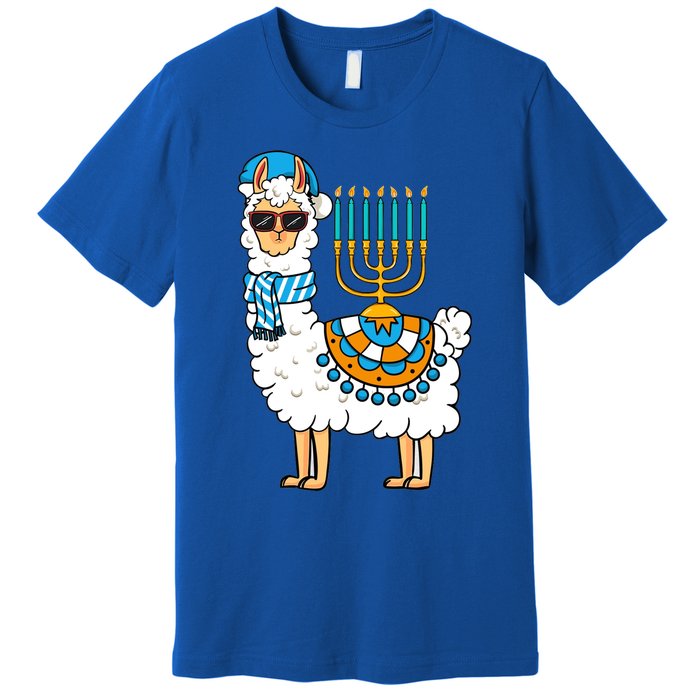 Menorah Hanukkah Llama Cute Alpaca Chanukah Premium T-Shirt