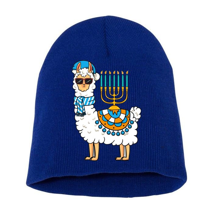 Menorah Hanukkah Llama Cute Alpaca Chanukah Short Acrylic Beanie