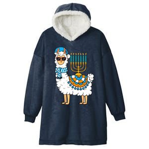 Menorah Hanukkah Llama Cute Alpaca Chanukah Hooded Wearable Blanket