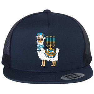 Menorah Hanukkah Llama Cute Alpaca Chanukah Flat Bill Trucker Hat