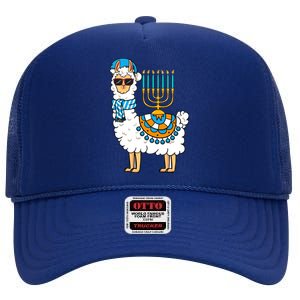 Menorah Hanukkah Llama Cute Alpaca Chanukah High Crown Mesh Back Trucker Hat