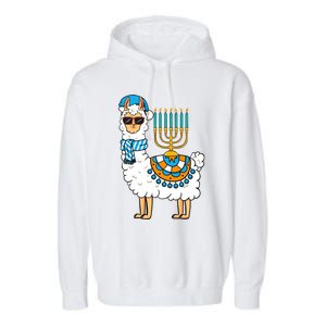 Menorah Hanukkah Llama Cute Alpaca Chanukah Garment-Dyed Fleece Hoodie