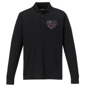 Mom Heart Love Typography Mothers Day Blessed Mama Life Gift Performance Long Sleeve Polo